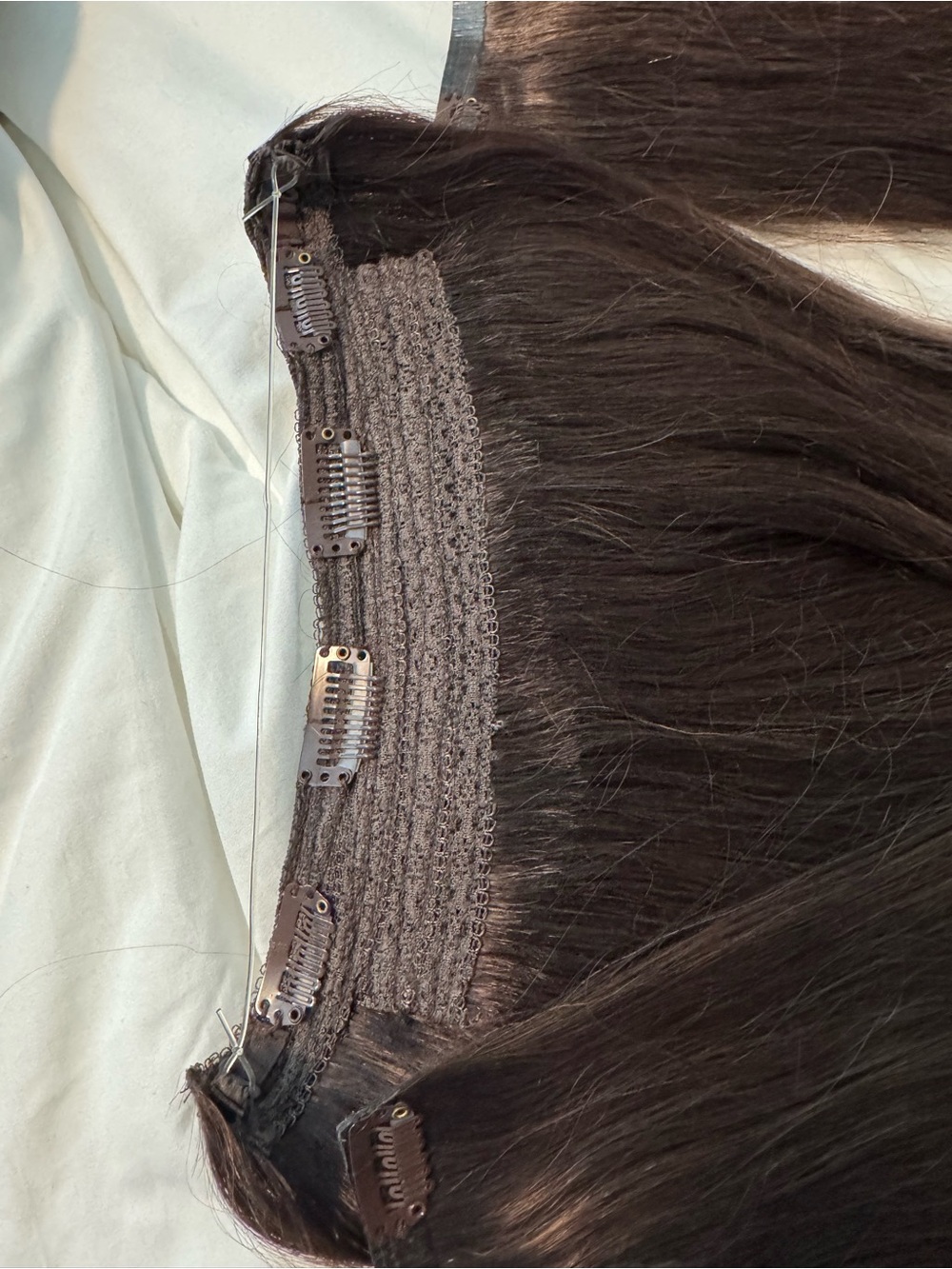 Lux Cool Dark Brown Balayage Halo Hair Extensions - Picture 5 of 5